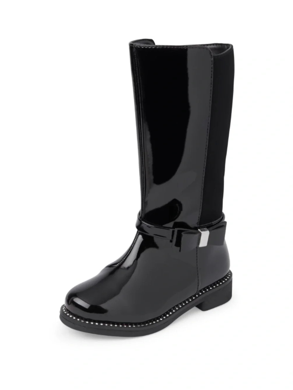 Place Black Patent Jeweled Tall Boots With Side Bow Size 10